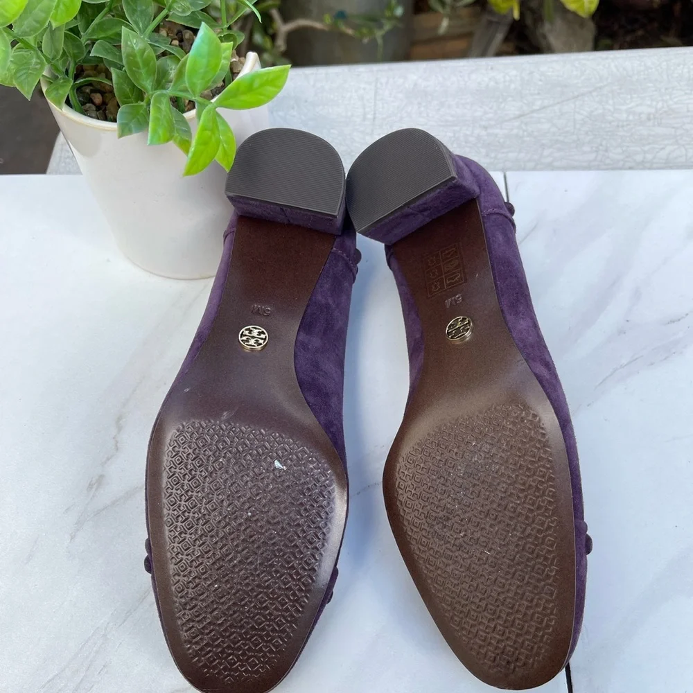 Tory Burch Colt Suede Pump Studded Block Heel Pump Purple Suede Leather Size 5